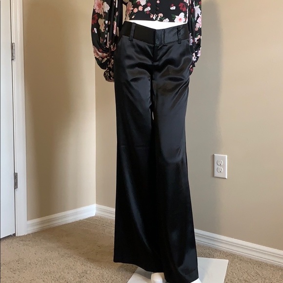 Alice + Olivia Pants - Alice + Olivia Black low rise wide leg satin pants
